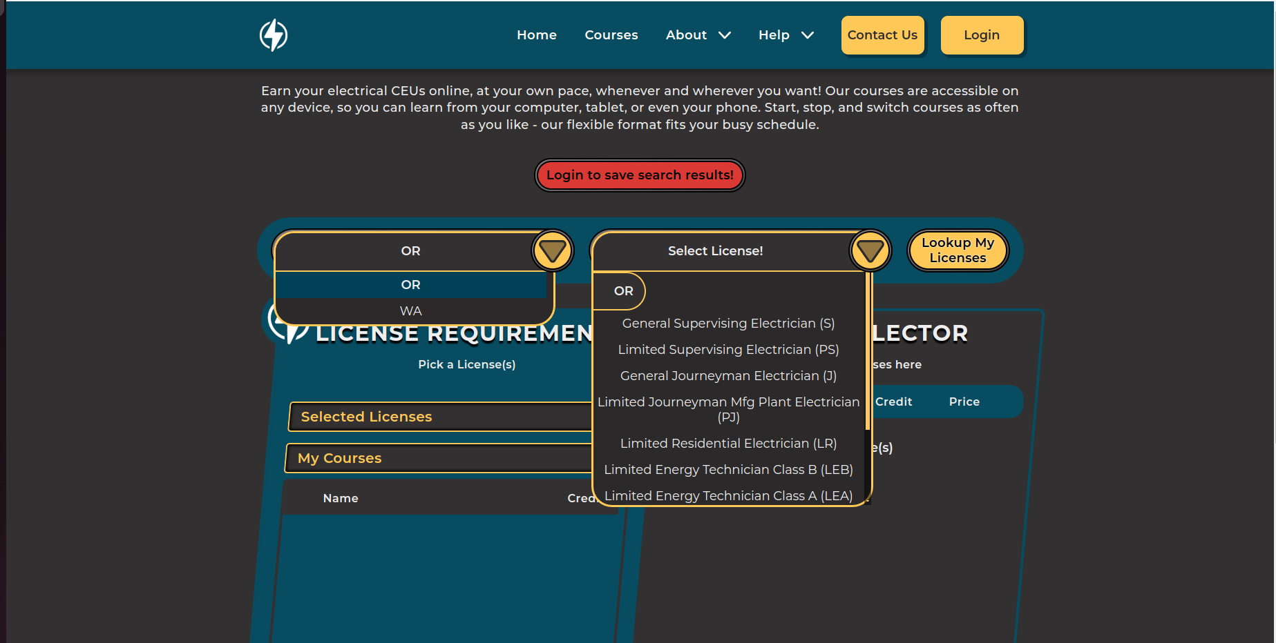 Course Selection Screenshot